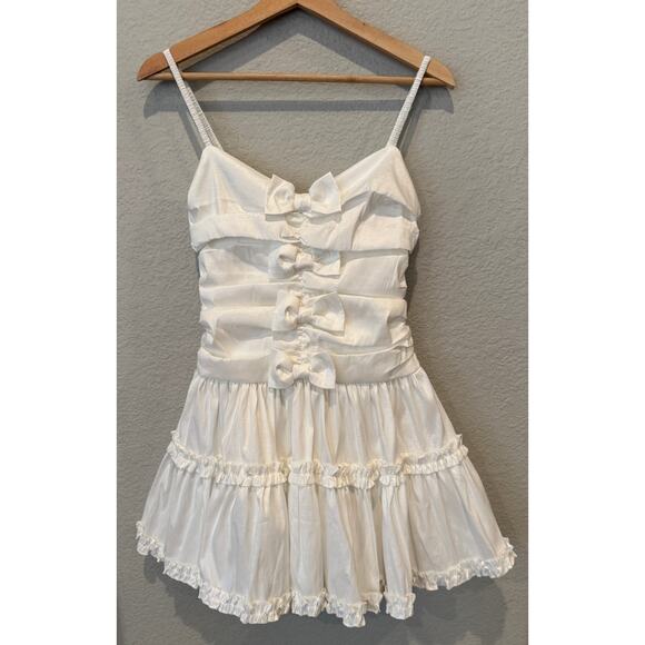 For Love & Lemons Whipped Cream Bow Detail Taffeta Minidress Size Small - Picture 14 of 16
